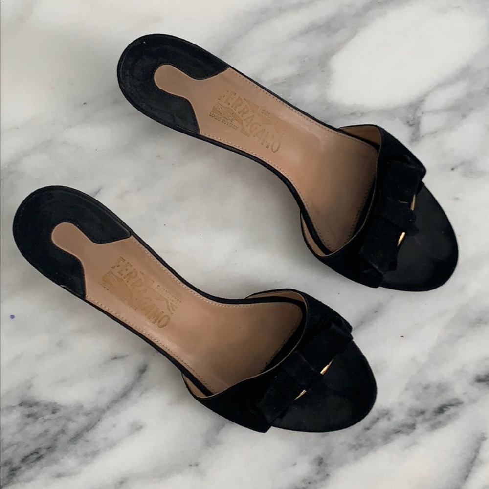 Salvatore Ferragamo Black Slip On Heels Size 8